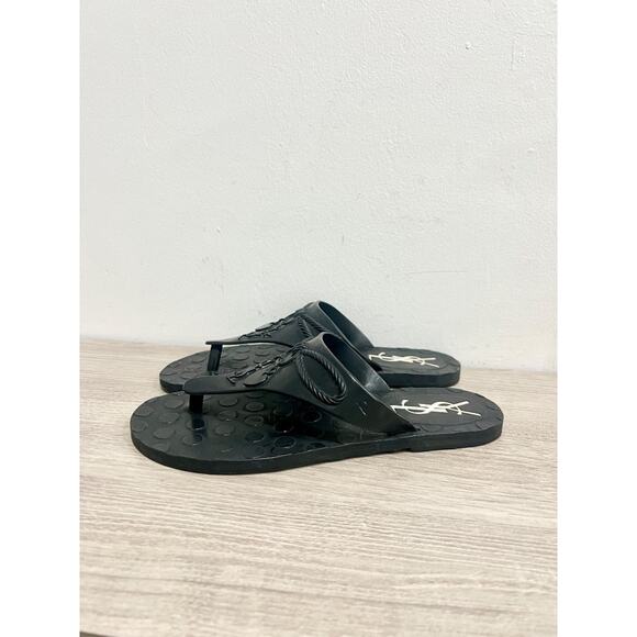 Yves Saint Laurent Rubber Slip On Thong Flip Flop Sandals Black Women's Size 7 - Picture 1 of 6